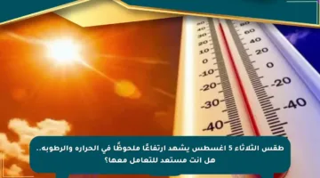 طقس الثلاثاء 5 أغسطس يشهد ارتفاعًا ملحوظًا في الحرارة والرطوبة.. هل أنت مستعد للتعامل معها؟